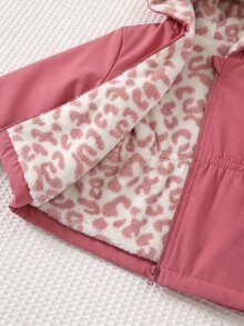 SHEIN Baby Girl Cute Autumn/Winter Versatile Thermal-Lined Leopard Print Hooded Jacket - Red - View 8