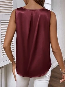 Medorina Ärmellose Bluse mit Schlüssellochausschnitt für Damen, ärmellose Oberteile - Bordeaux - Übersicht 2