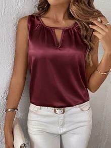 Medorina Ärmellose Bluse mit Schlüssellochausschnitt für Damen, ärmellose Oberteile - Bordeaux - Übersicht 3