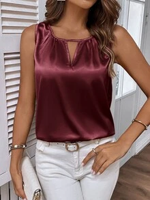 Medorina Ärmellose Bluse mit Schlüssellochausschnitt für Damen, ärmellose Oberteile - Bordeaux - Übersicht 5