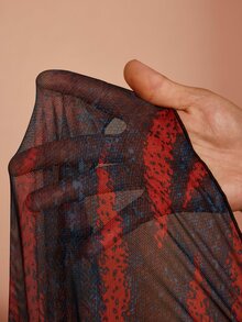 JIAN LASALA Gaun Panjang Berlapis-lapis dengan Lengan Panjang dan Leher Tinggi Berbahan Jala, Elegan untuk Pesta dan Liburan - MultiWarna - View 7