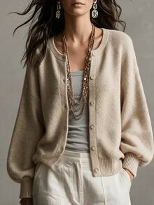 SHEIN Fall Winter Oat Light Grey Loose Lazy Knit Top, Simple Style For Layering Or Outerwear - Apricot - View 7