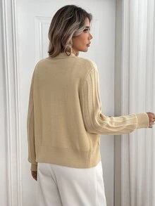 Omancia Women's Front Button Long Sleeve Cardigan - Khaki - View 2