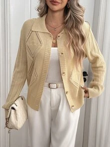 Omancia Women's Front Button Long Sleeve Cardigan - Khaki - View 6