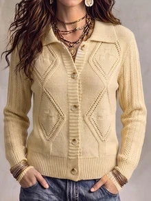 Omancia Women's Front Button Long Sleeve Cardigan - Khaki - View 1