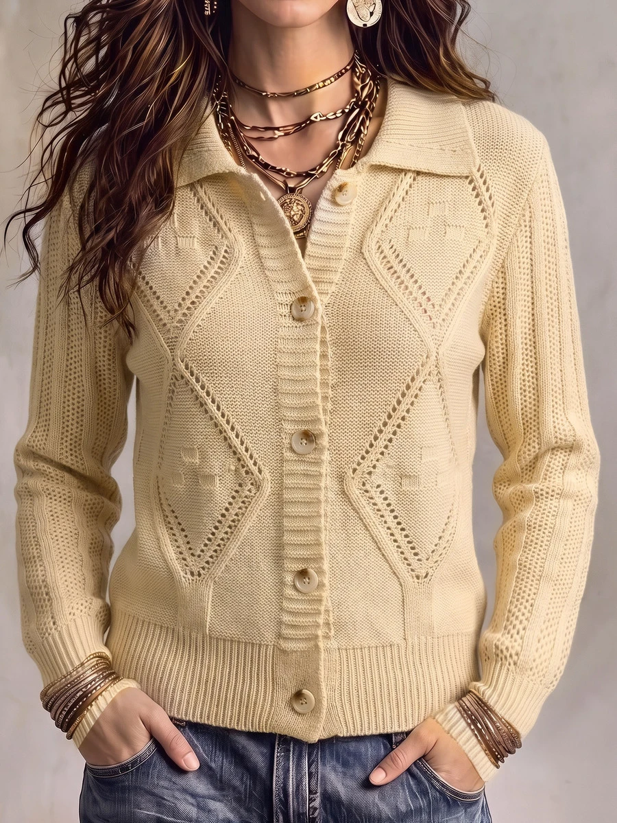 Omancia Women's Front Button Long Sleeve Cardigan - Khaki - View 1