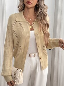 Omancia Women's Front Button Long Sleeve Cardigan - Khaki - View 5