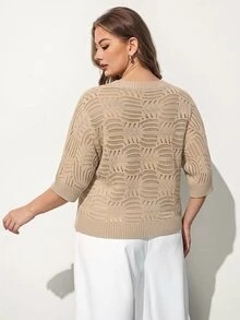 Maija Women's Plus Size V-Neck Batwing Sleeve Hollow Out Pullover Sweater Fall Winter - Apricot - View 7