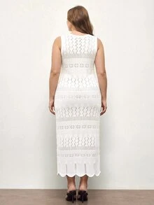 Maija Women's Plus Size Round Neck Sleeveless Long Knit Dress - White - View 5