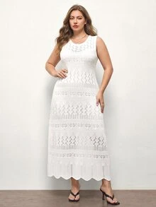 Maija Women's Plus Size Round Neck Sleeveless Long Knit Dress - White - View 6