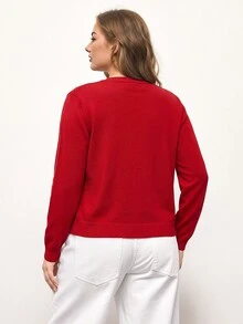 Maija Plus Size Plain Color Open Front Long Sleeve Cardigan, Simple & Stylish Fall Winter Cloth For Women Autumn - Red - View 5