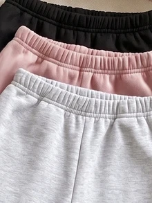 SHEIN 1套嬰兒女童與男童純色拉鍊立領抓絨運動衫與寬腿運動褲套裝，秋冬幼兒穿搭，外穿 - 彩色 - 查看 5