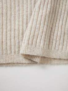 SHEIN Half Zip Collar Cable Knit Sweater Women, Loose Casual Ribbed Knitted Pullover, - Apricot - View 5