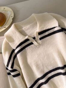 SHEIN Girls' Autumn/Winter Fashion Minimalist Thick Knit Sweater Long Sleeve Top Pullover - Multicolor - View 3