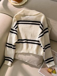 SHEIN Girls' Autumn/Winter Fashion Minimalist Thick Knit Sweater Long Sleeve Top Pullover - Multicolor - View 2
