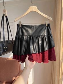 Comfortcana Plus Size Plaid Patchwork Black Skirt Halloween Party Cocktail Vacation Autumn Goth Grunge Casual - Multicolor - View 6