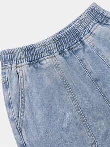 SHEIN 青少年女孩 Y2K 休閒彈性腰鬆緊抽繩設計淺藍色寬鬆舒適牛仔褲 - 藍色 - 查看 6