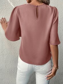 Medorina Solid Color Casual Medium Sleeve Shirt - Dusty Pink - View 2