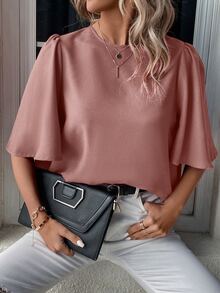 Medorina Solid Color Casual Medium Sleeve Shirt - Dusty Pink - View 4