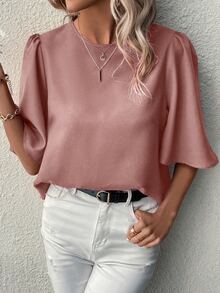 Medorina Solid Color Casual Medium Sleeve Shirt - Dusty Pink - View 3