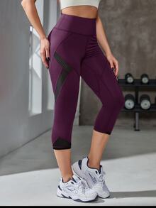 Powerista Colorblock Patchwork High Waist Seamless Sports Leggings - Purple - View 5