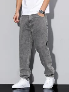 QuarKem Men's Casual Distressed Tapered Denim Jeans - Grey - View 4