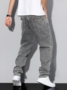 QuarKem Men's Casual Distressed Tapered Denim Jeans - Grey - View 7