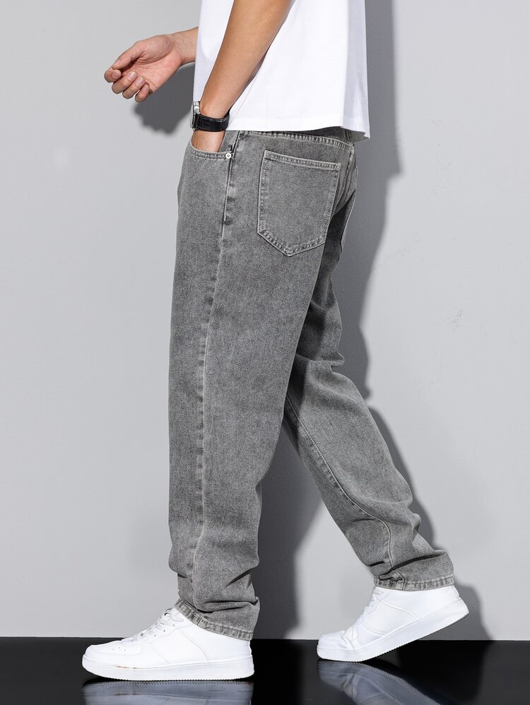 QuarKem Men's Casual Distressed Tapered Denim Jeans - Grey - View 3