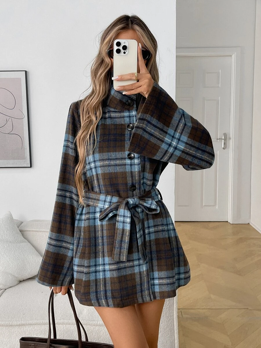 Elyressa Ladies' Woven Check Pattern Elegant Winter Tweed - Brown - View 1