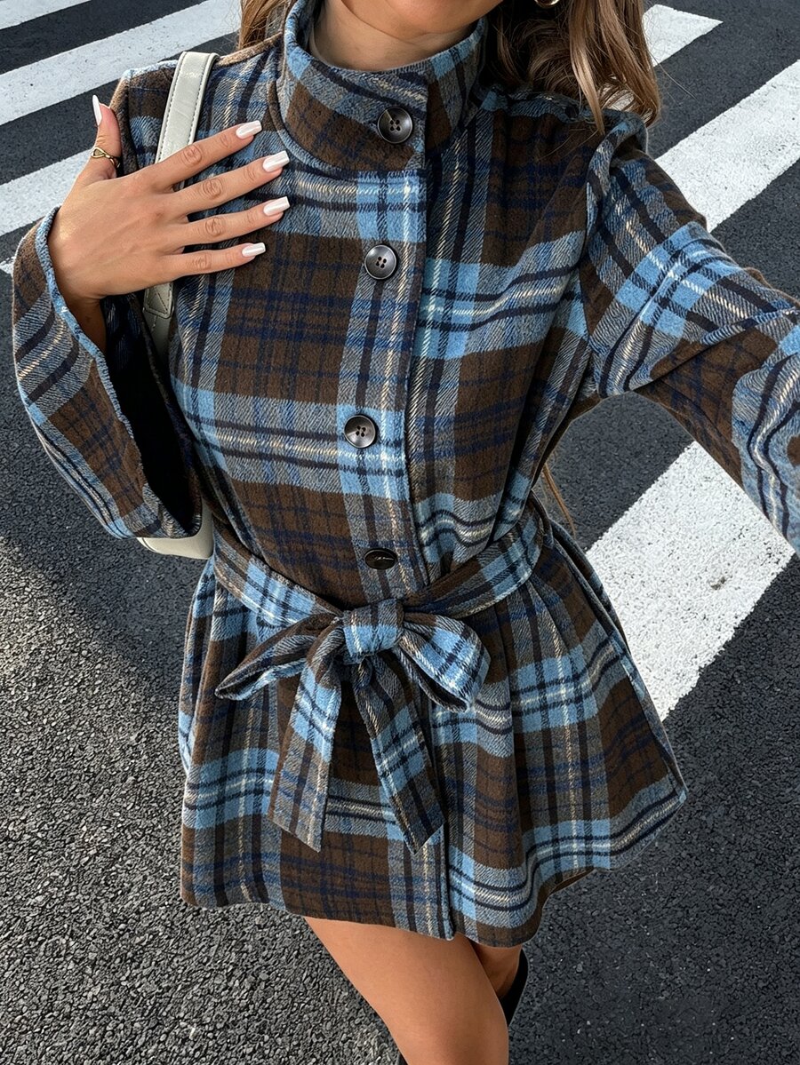 Elyressa 女士編織格紋優雅冬季粗花呢 - 棕色 - 查看 1