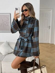 Elyressa Ladies' Woven Check Pattern Elegant Winter Tweed - Brown - View 5