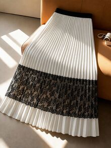 GlowEve CURVE Plus Size Women's Lace Patchwork Pleated A-Line Maxi Skirt Fall - Apricot - View 1