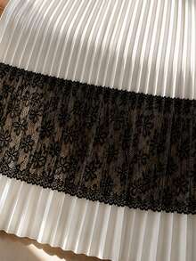 GlowEve CURVE Plus Size Women's Lace Patchwork Pleated A-Line Maxi Skirt Fall - Apricot - View 7