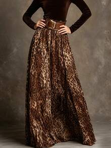 LUMIGAL Women's Fashion Street Leopard Print Maxi Skirt For Vacation - Multicolor - View 3