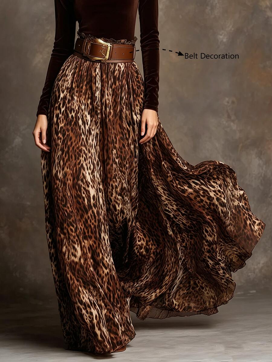 LUMIGAL Women's Fashion Street Leopard Print Maxi Skirt For Vacation - Multicolor - View 1
