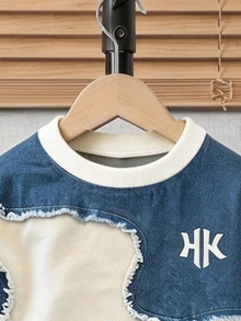 SHEIN 2pcs Young Boy Fashion Hoodie & Sweatpants Set, Contrast Color Pattern With Stylish English Letter HK Design, Suitable For Holiday Parties, 5-15°C Spring/Autumn/Winter, Comfortable And Casual, First Choice For Little Boys In Spring/Autumn/Winter, Fashion Streetwear - Multicolor - View 6