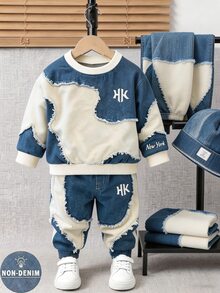 SHEIN 2pcs Young Boy Fashion Hoodie & Sweatpants Set, Contrast Color Pattern With Stylish English Letter HK Design, Suitable For Holiday Parties, 5-15°C Spring/Autumn/Winter, Comfortable And Casual, First Choice For Little Boys In Spring/Autumn/Winter, Fashion Streetwear - Multicolor - View 4