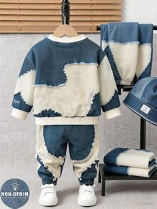 SHEIN 2pcs Young Boy Fashion Hoodie & Sweatpants Set, Contrast Color Pattern With Stylish English Letter HK Design, Suitable For Holiday Parties, 5-15°C Spring/Autumn/Winter, Comfortable And Casual, First Choice For Little Boys In Spring/Autumn/Winter, Fashion Streetwear - Multicolor - View 3