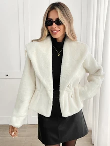 Yalmera Women's Solid Color Fashion Versatile Winter Faux Fur Coat Dinner Everyday Off-White French Elegant - Apricot - View 7