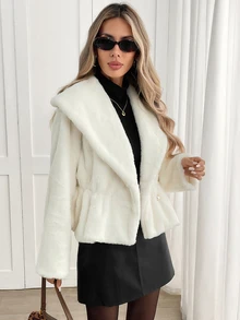 Yalmera Women's Solid Color Fashion Versatile Winter Faux Fur Coat Dinner Everyday Off-White French Elegant - Apricot - View 3
