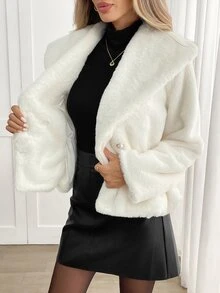 Yalmera Women's Solid Color Fashion Versatile Winter Faux Fur Coat Dinner Everyday Off-White French Elegant - Apricot - View 5