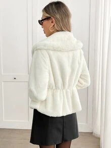Yalmera Women's Solid Color Fashion Versatile Winter Faux Fur Coat Dinner Everyday Off-White French Elegant - Apricot - View 2
