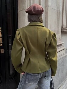 Aloruh Jaket Wanita Elegan dengan Kerah Berkerut dan Potongan Ramping, Warna Hijau Zaitun, Cocok untuk Musim Gugur/Musim Dingin, Nyaman, dan Kantor. - Olive Green - View 7