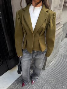 Aloruh Jaket Wanita Elegan dengan Kerah Berkerut dan Potongan Ramping, Warna Hijau Zaitun, Cocok untuk Musim Gugur/Musim Dingin, Nyaman, dan Kantor. - Olive Green - View 5