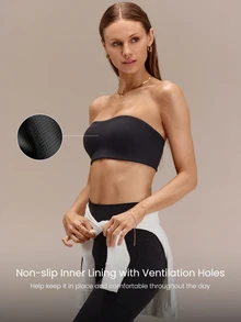 GLOWMODE FeatherFit™ Soft Sweat-Wicking Breathable Strapless Bandeau Bra With Non Slip Lining Supportive Cups Low Impact Summer Casual Daily Wear - Black - View 3