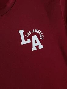 Vacaura 4件組青少年男孩長袖T恤套裝，休閒款混色「Los Angeles」字母圖案印花圓領套頭基本款T恤組 - 彩色 - 查看 4