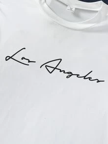 Vacaura 4件組青少年男孩長袖T恤套裝，休閒款混色「Los Angeles」字母圖案印花圓領套頭基本款T恤組 - 彩色 - 查看 6