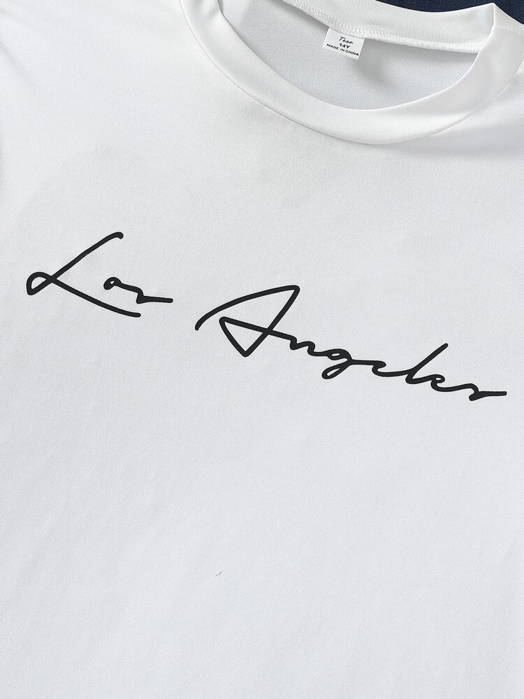 Vacaura 4pcs/Pack Teen Boys 4-Pack Long Sleeve T-Shirts Multipack, Casual Assorted "Los Angeles" Letter Graphic Print Crewneck Pullover Basic Tees Set - Multicolor - View 6