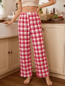 Tulorae Women's Flannel Patch Print Pajama Pants With Waistband Bow Decor - Multicolor - View 1