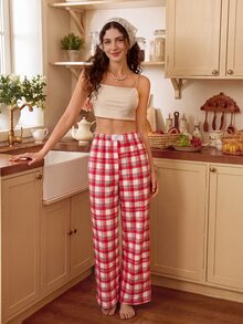 Tulorae Women's Flannel Patch Print Pajama Pants With Waistband Bow Decor - Multicolor - View 5